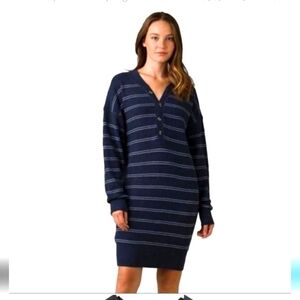 Prana organic cotton wool blend milani sweater dress size large navy stripe
